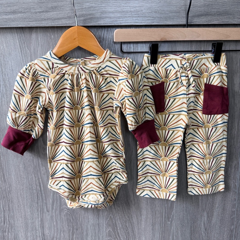 Kate Quinn Bodysuit and Pants Set Girls 12-18M Multi Sunburst Boho Retro Organic